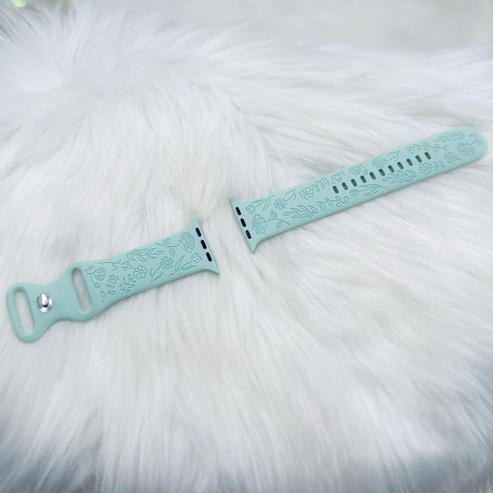 New Cyan Floral Design Apple Watch Bands 38mm 40mm 41mm - Picture 6 of 6